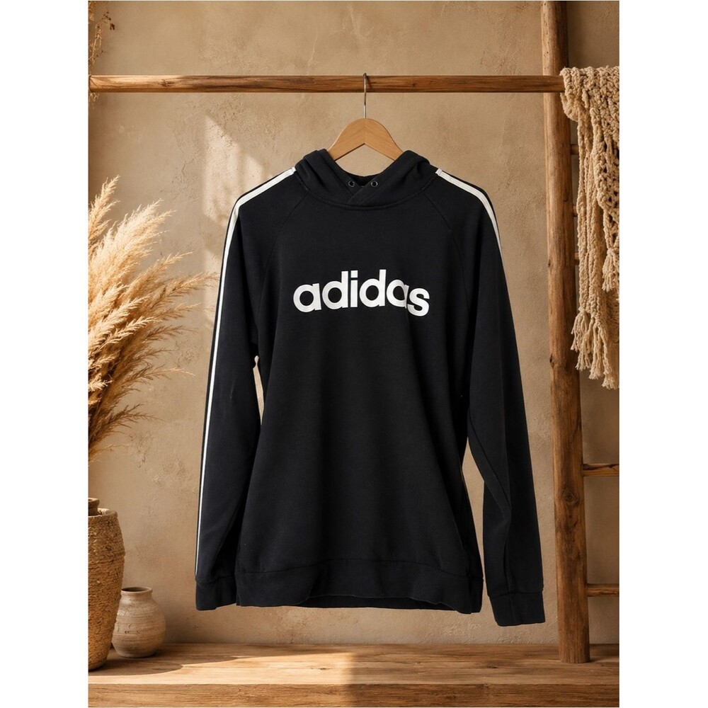 Adidas Black Graphic Logo Hoodie Large